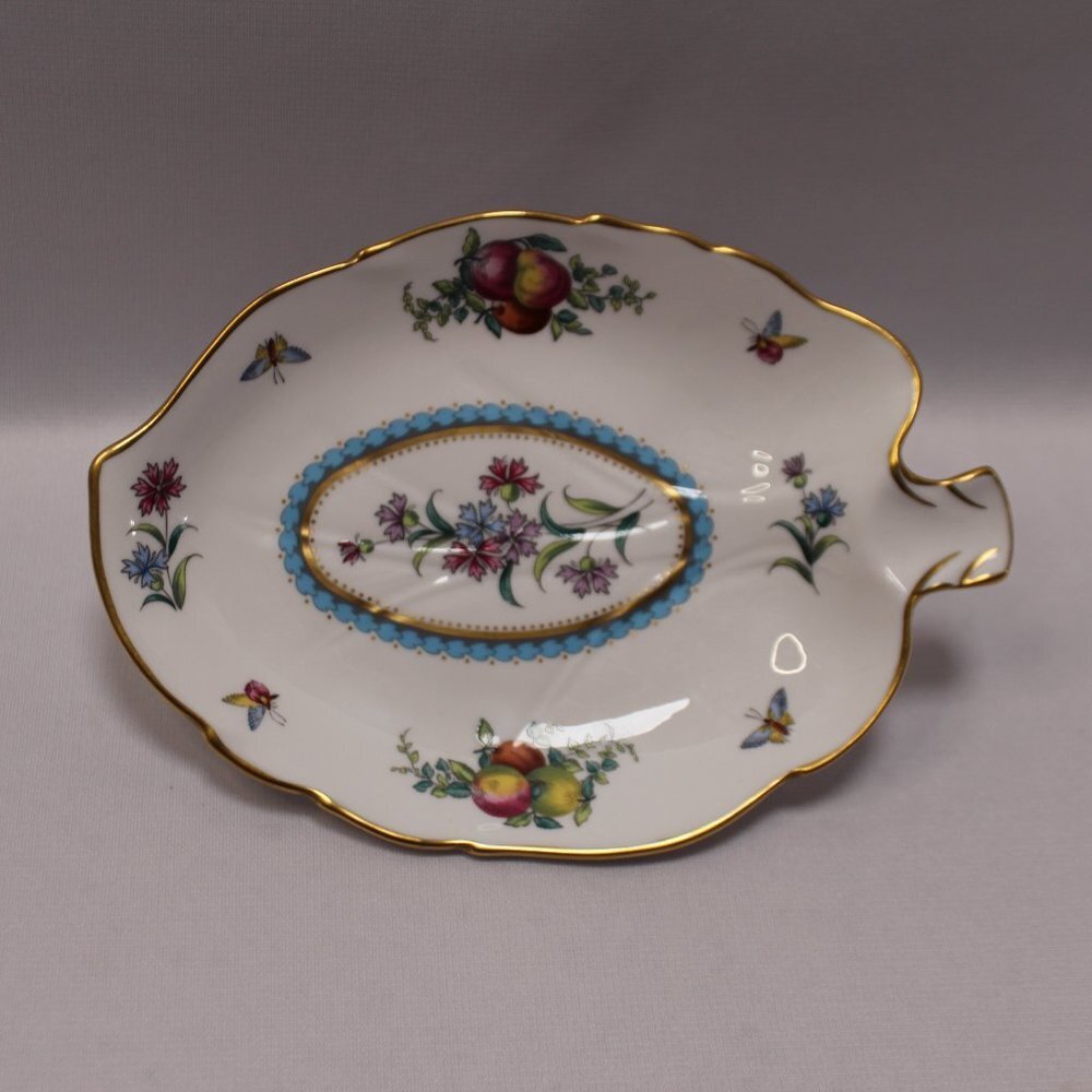 Spode Trapnell Leaf Shape Floral and Gold Trim Trinket Dish